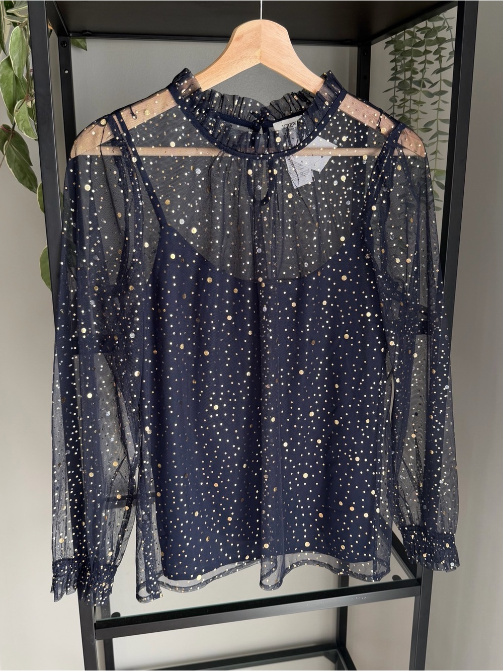 NWT J. Crew Sheer Gold Dot Top With Cami